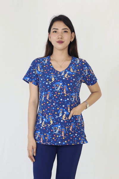 Summer Splash - Zoe Chloe Performance V-Neck Print Scrub Top
