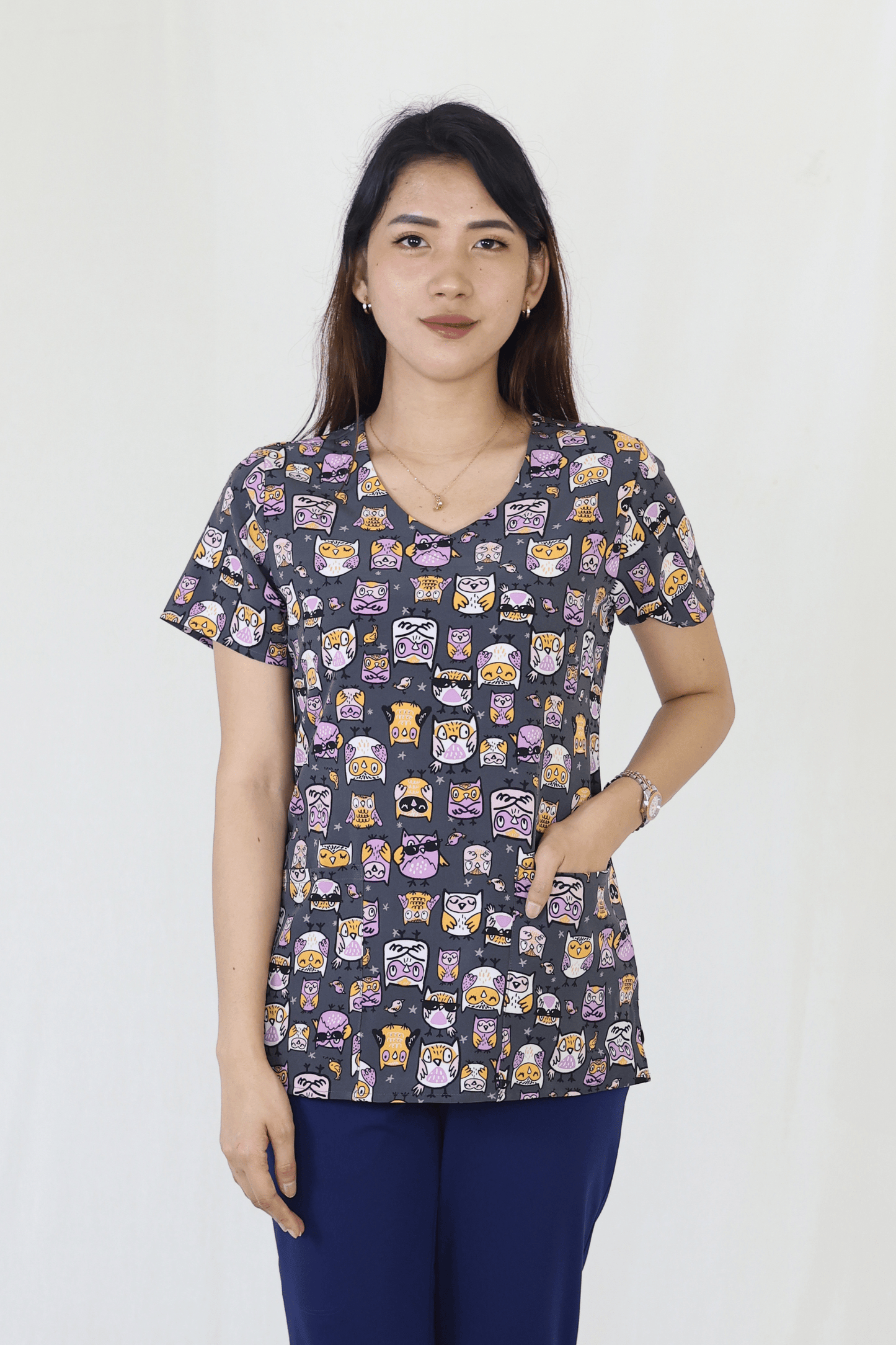 Whoo's Hip - Zoe Chloe Performance V-Neck Print Scrub Top