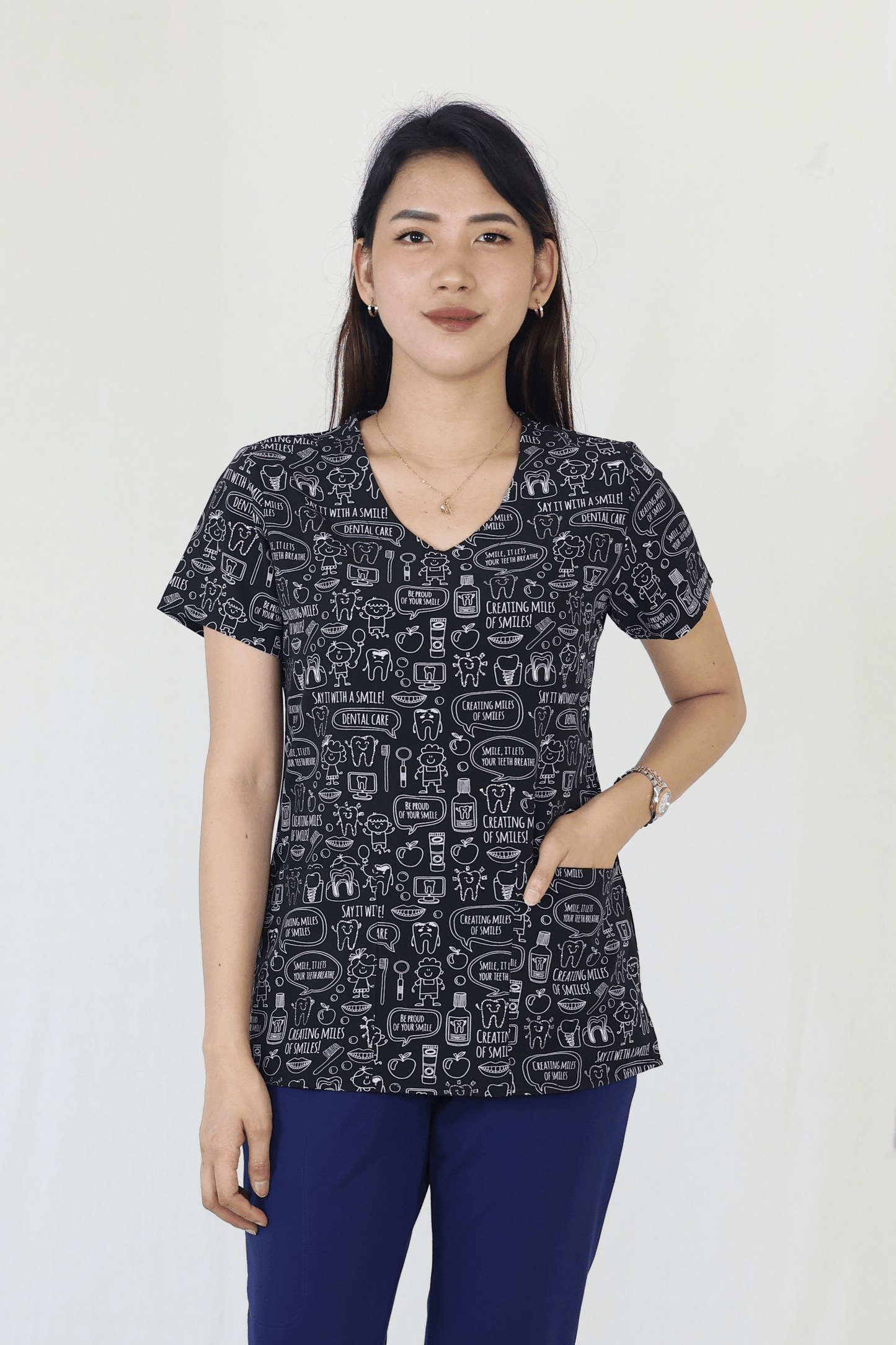 Miles Of Smiles - Zoe Chloe Performance V-Neck Print Scrub Top