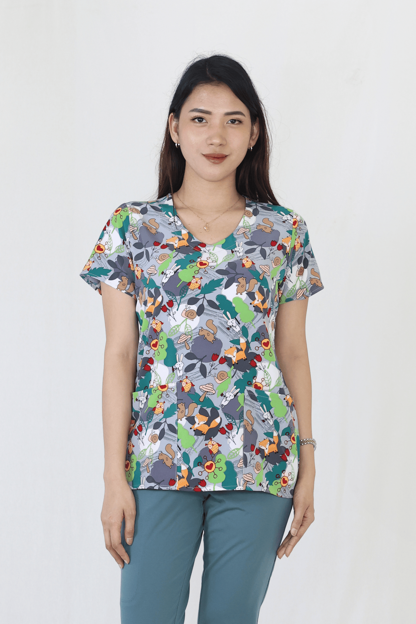 Autumn Odyssey - Zoe Chloe Performance V-Neck Print Scrub Top