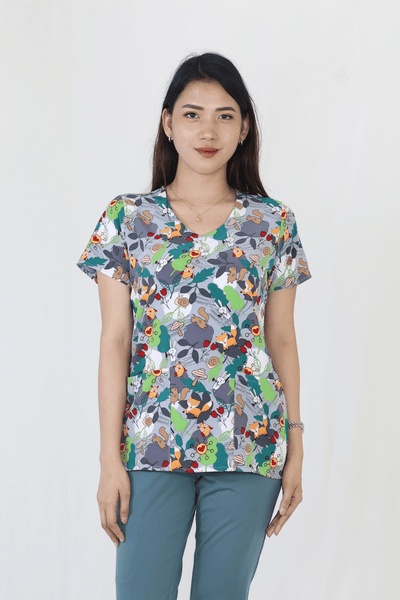Autumn Odyssey - Zoe Chloe Performance V-Neck Print Scrub Top