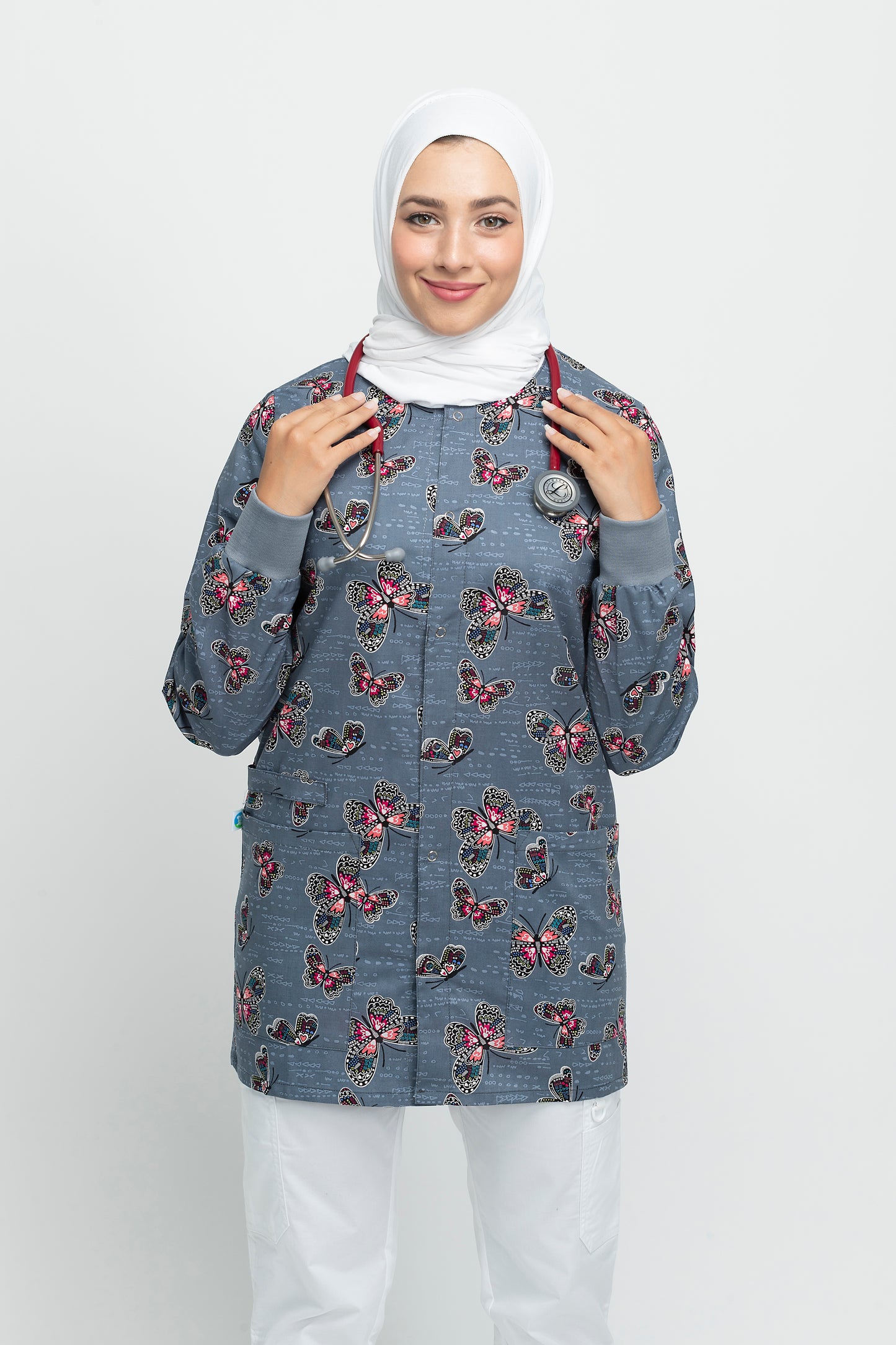 Butterfly Printed Scrub Jacket