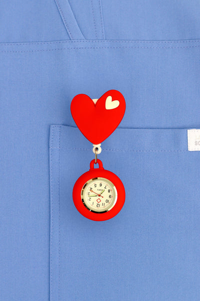 Nurse Pocket Silicon Fob Clip Watch - Red Heart