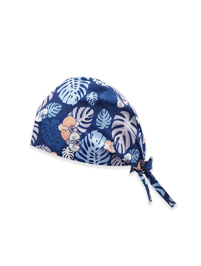 Blue Leaves Printed Surgical Hat
