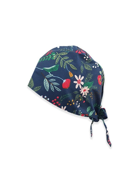 Navy Floral Printed Surgical Hat