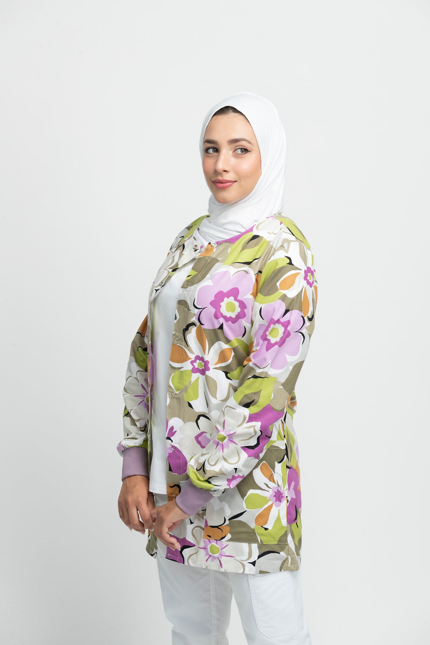 Floral Art Printed Scrub Jacket