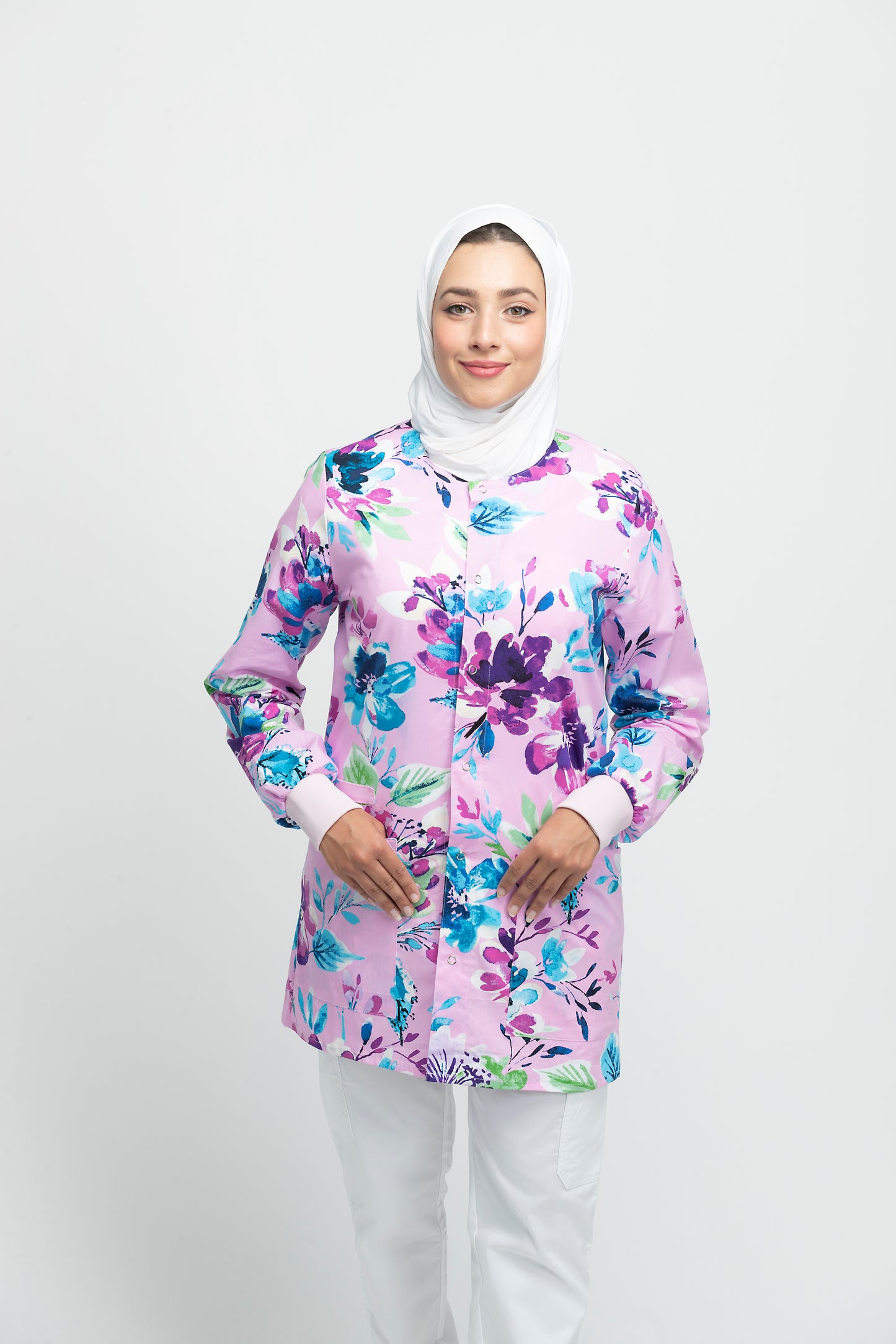 Pink Floral Printed Scrub Jacket