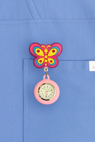 Nurse Pocket Silicon Fob Clip Watch - Butterfly