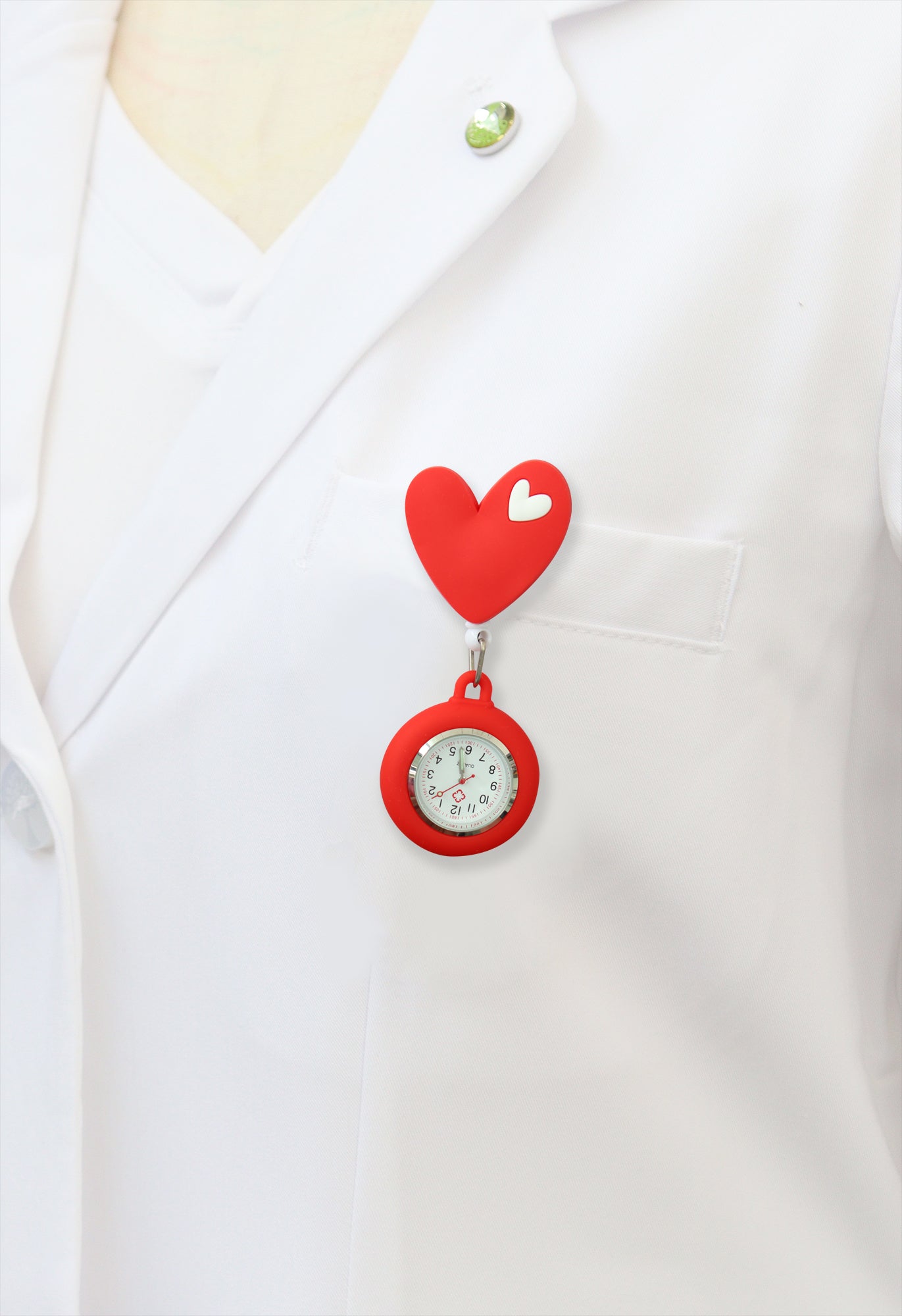 Nurse Pocket Silicon Fob Clip Watch - Red Heart