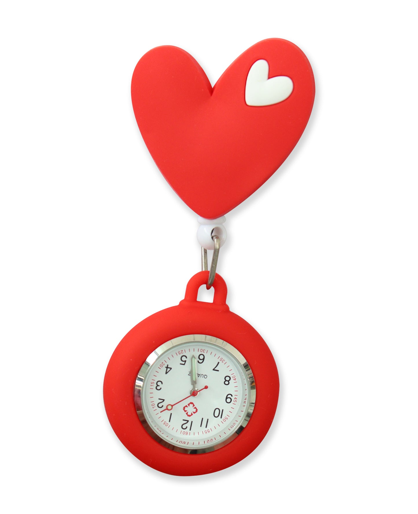 Nurse Pocket Silicon Fob Clip Watch - Red Heart