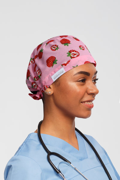 Pink Strawberry Printed Scrub Hat