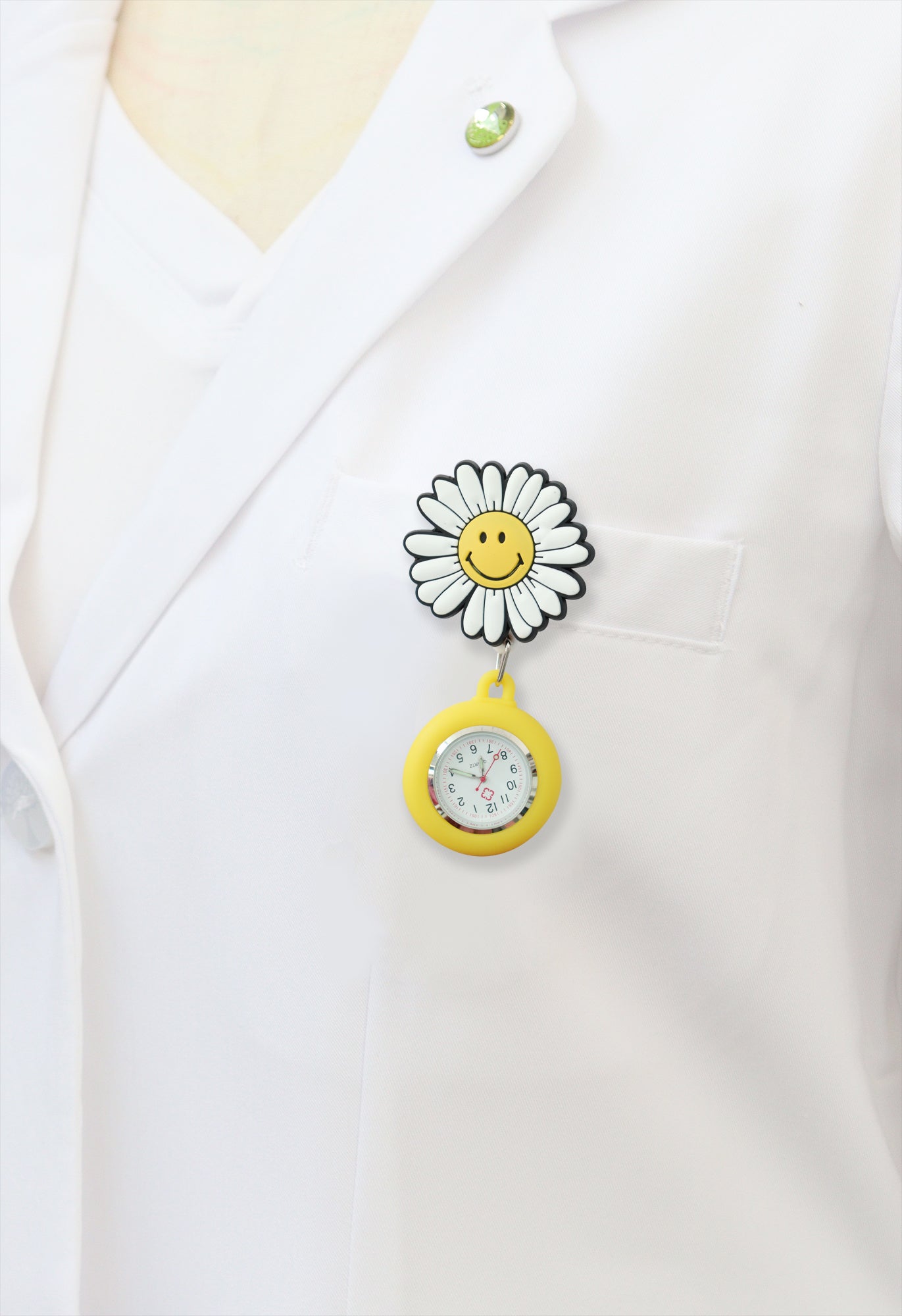 Nurse Pocket Silicon Fob Clip Watch Sunflower Scrubs Clogs