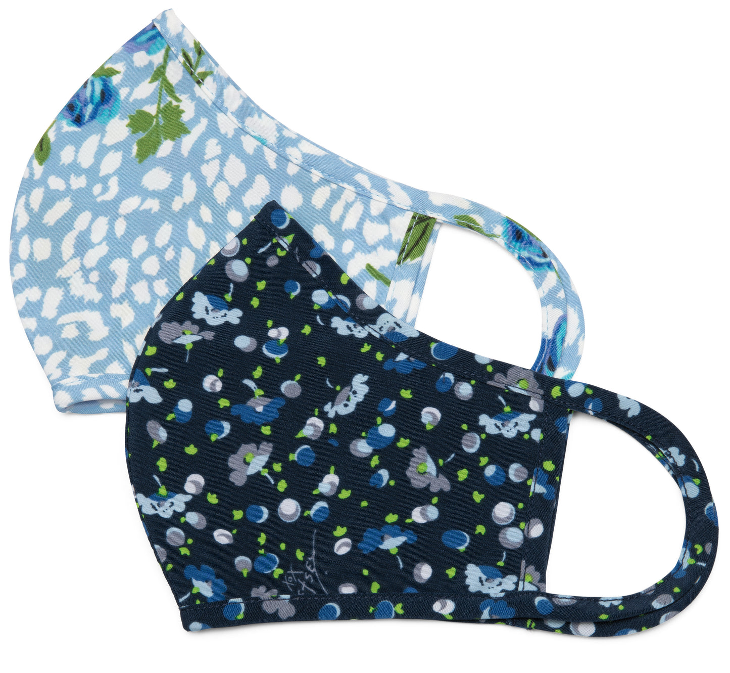 Reversible Fashion Mask Pack of 2 - Floral Leopard/Ditsy Floral Blue
