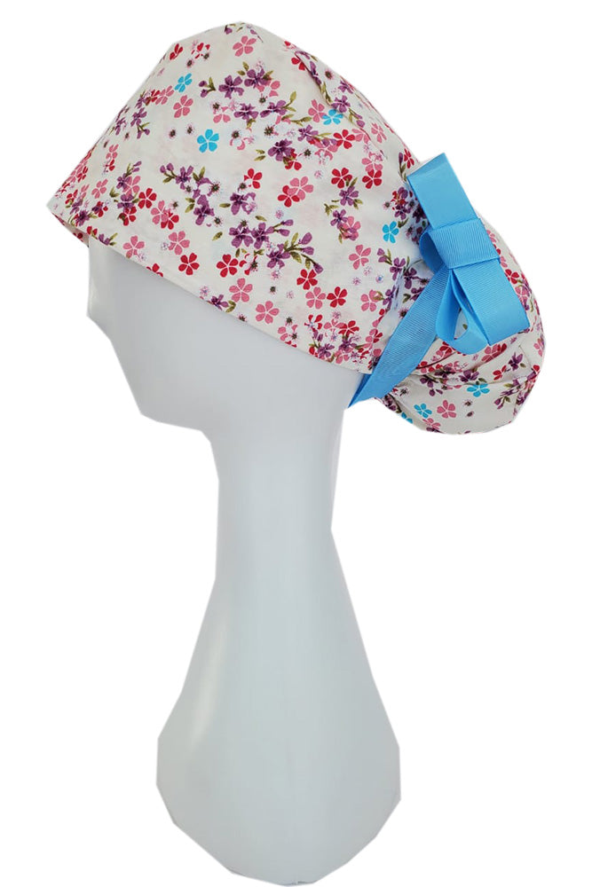 Creamy Floral Pattern Printed Surgical Hat