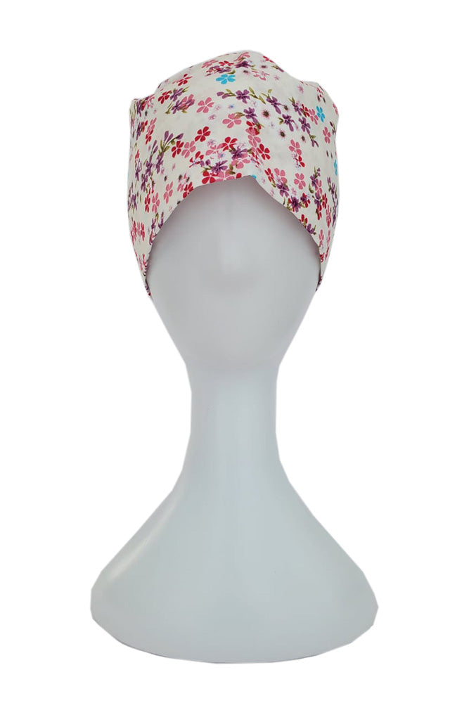 Creamy Floral Pattern Printed Surgical Hat
