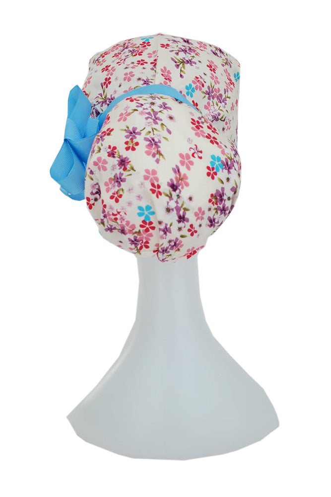 Creamy Floral Pattern Printed Surgical Hat
