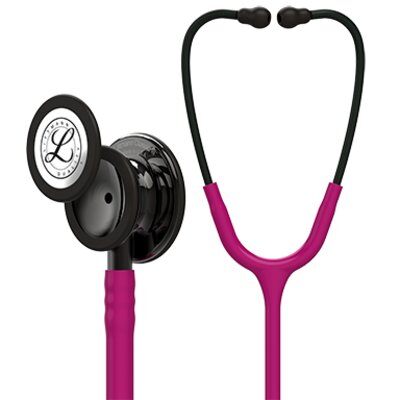 3M™ Littmann® Classic III™ Monitoring Stethoscope, Smoke-Finish Chestpiece, black stem and headset, Raspberry Tube, 27 inch, 5871