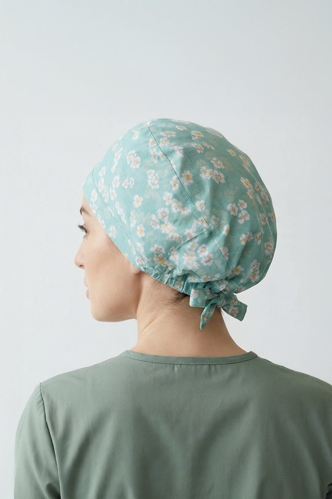 Pastel Green Floral Surgical Hat
