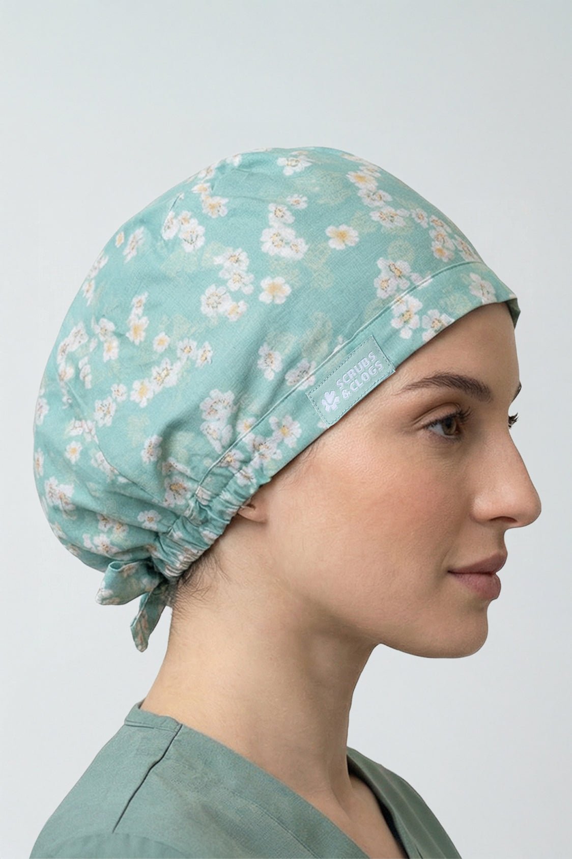Pastel Green Floral Surgical Hat