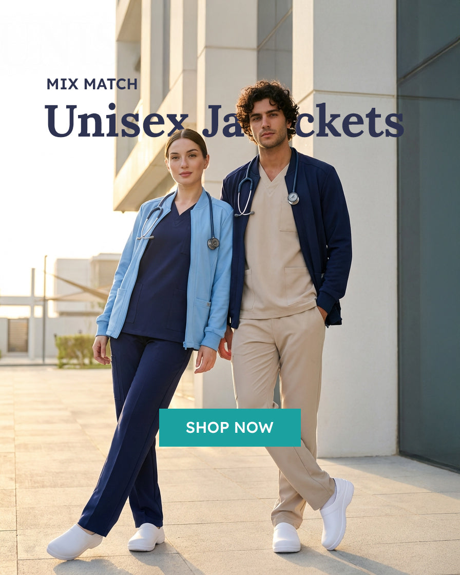 Unisex scrub jacket banner available in all colors