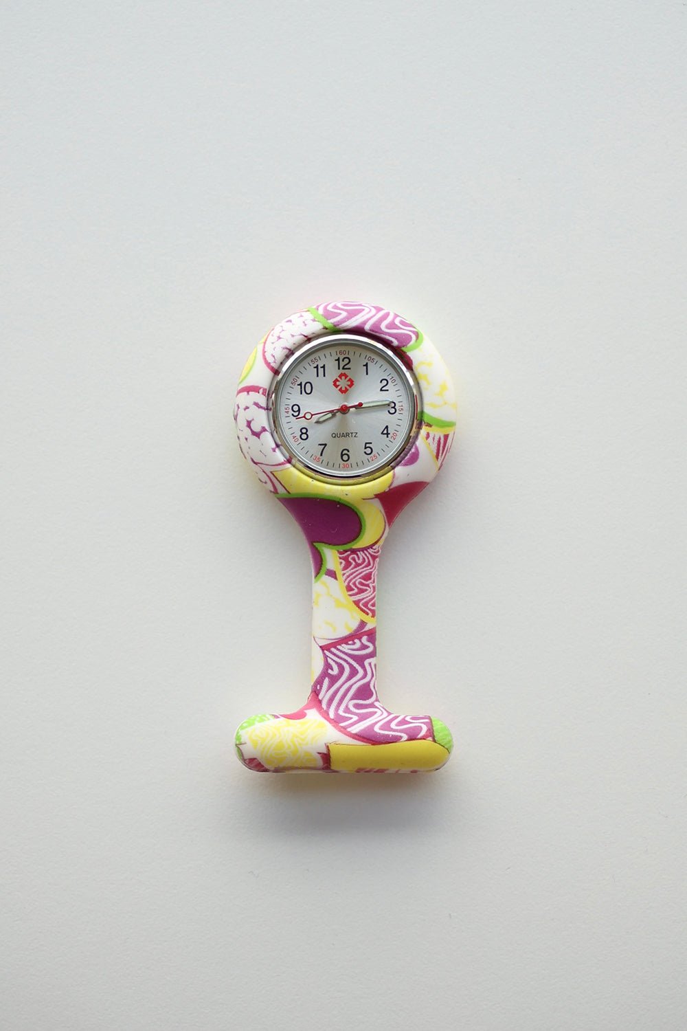 Nurse Clip Fob Watch - Printed pink hearts