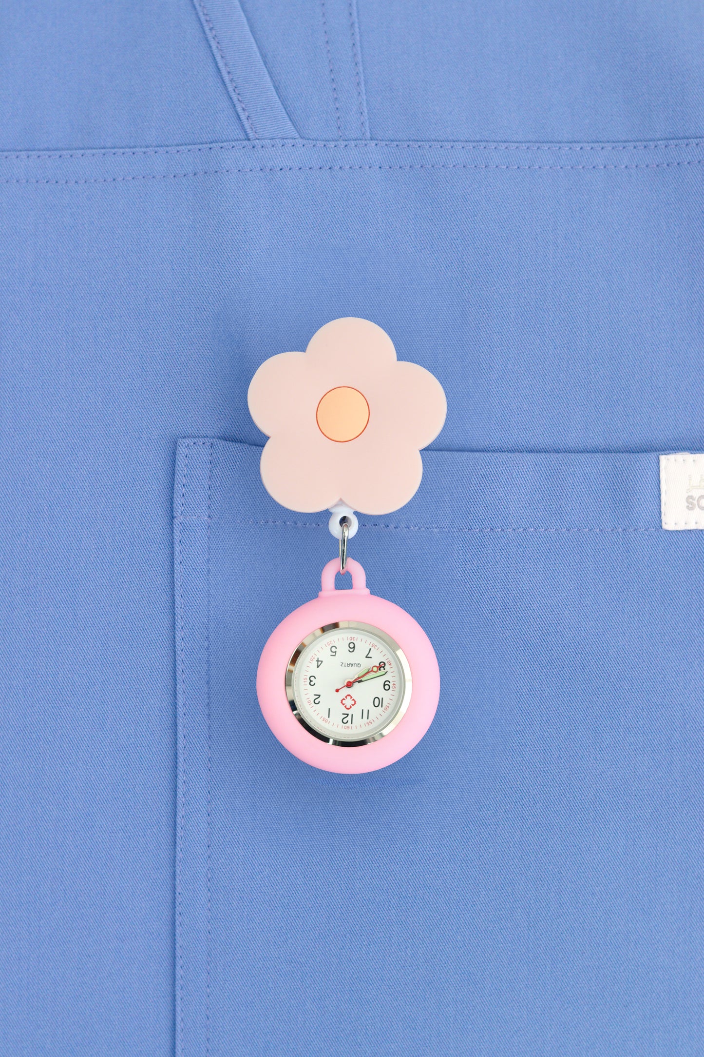 Nurse Pocket Silicon Fob Clip Watch - Flower