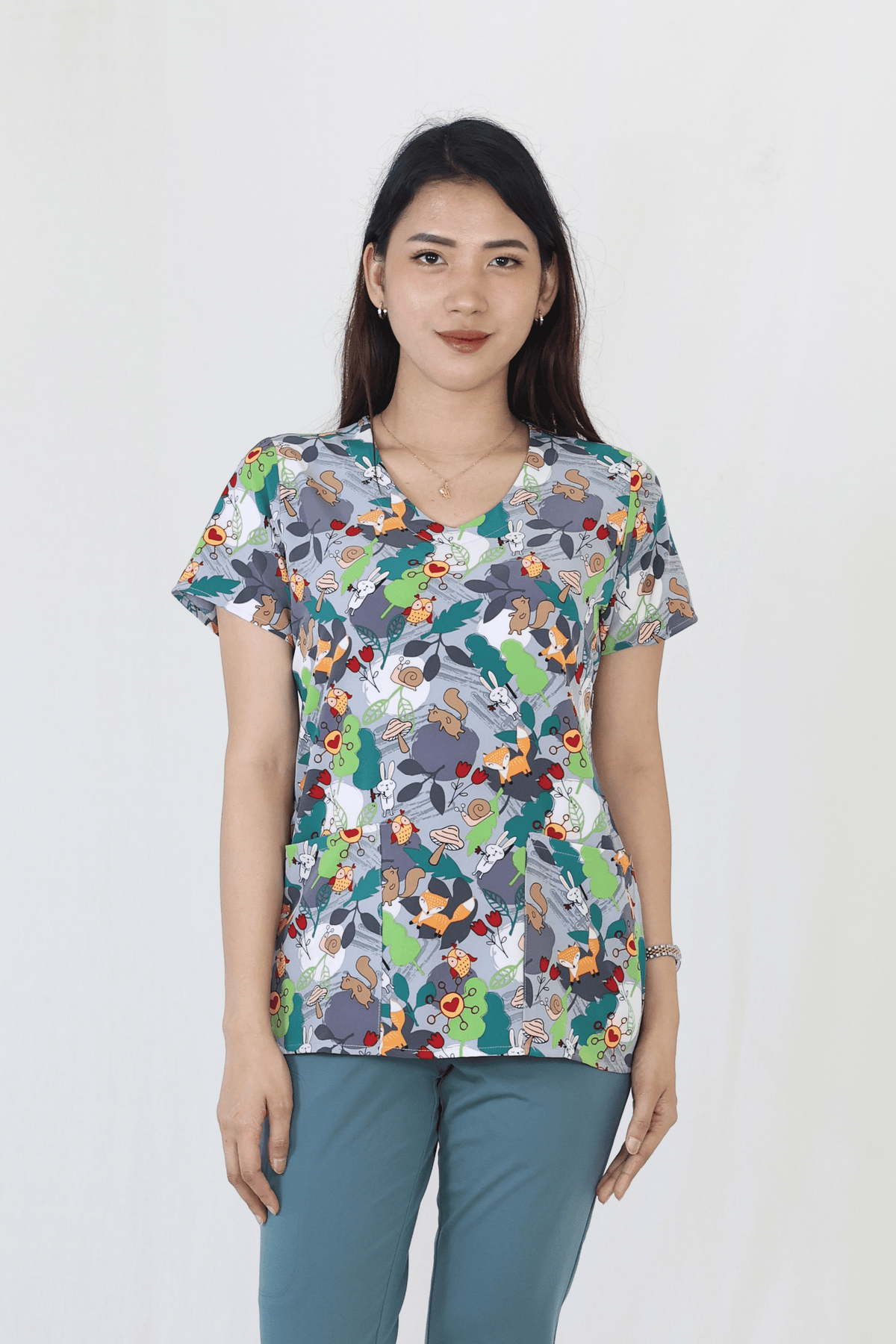 Autumn Odyssey - Zoe Chloe Performance V-Neck Print Scrub Top