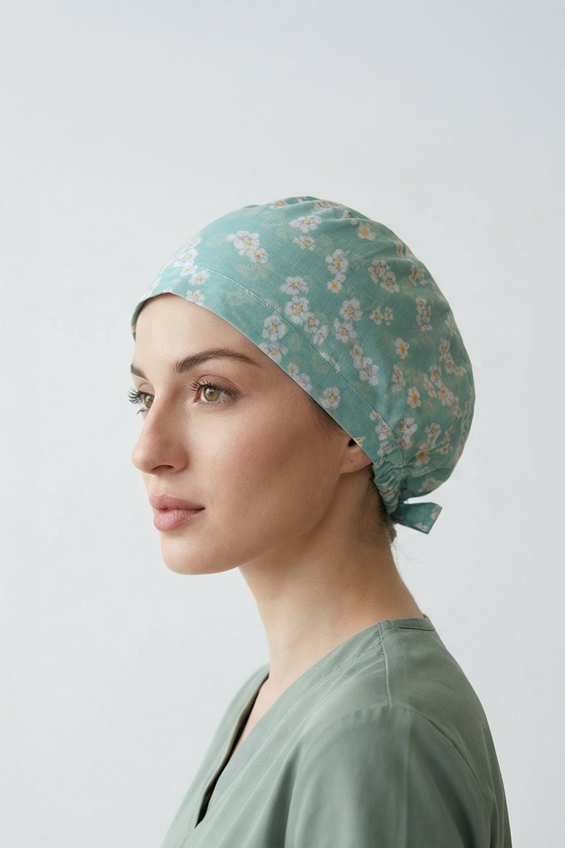 Pastel Green Floral Surgical Hat