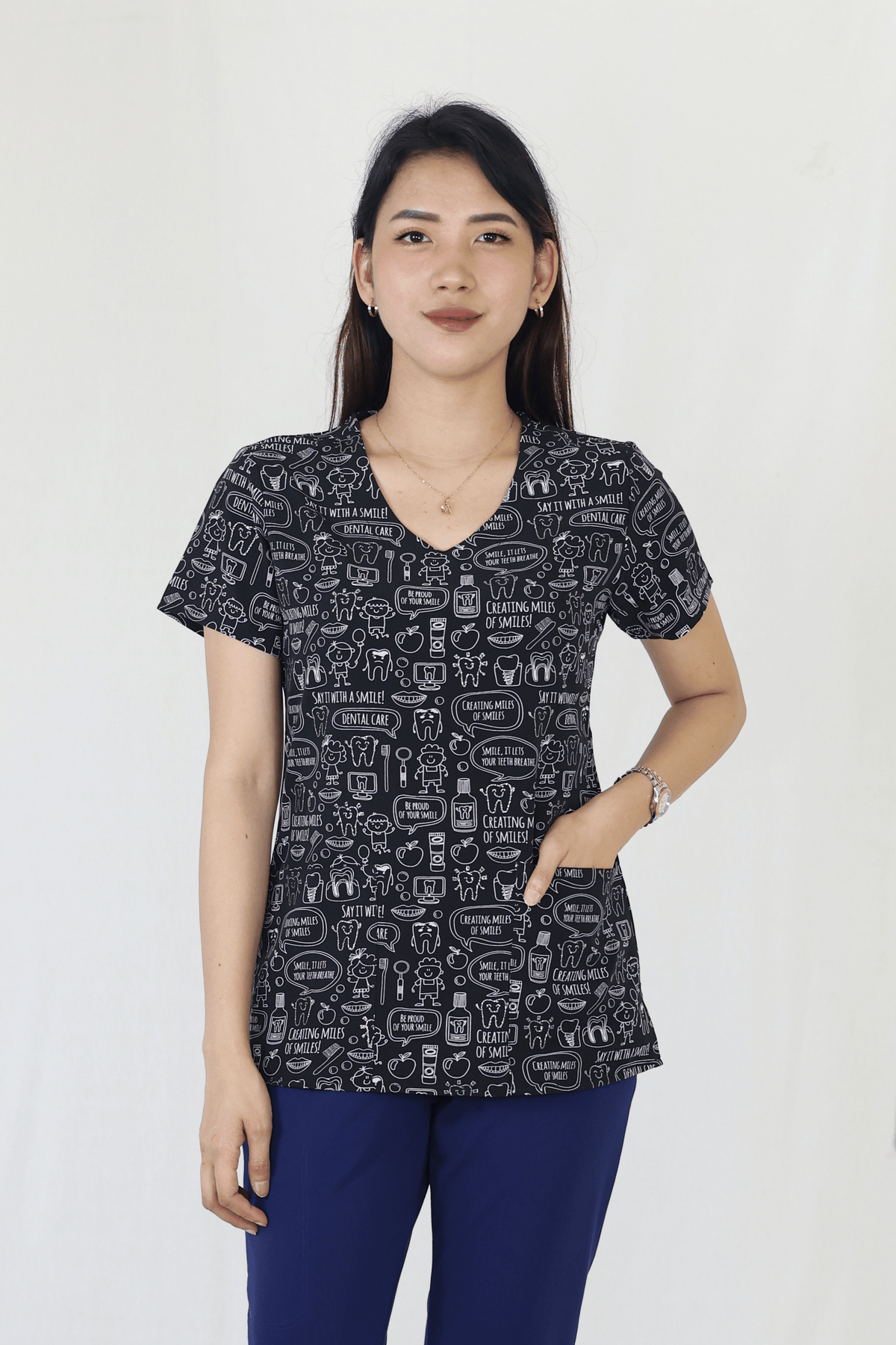 Miles Of Smiles - Zoe Chloe Performance V-Neck Print Scrub Top