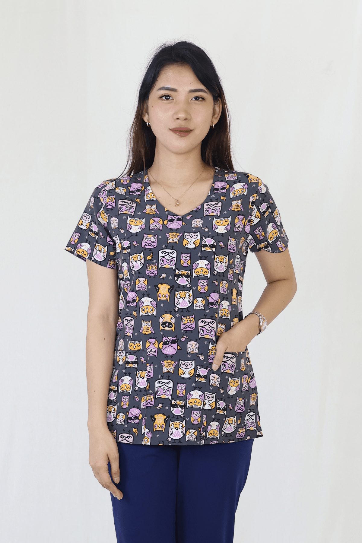 Whoo's Hip - Zoe Chloe Performance V-Neck Print Scrub Top