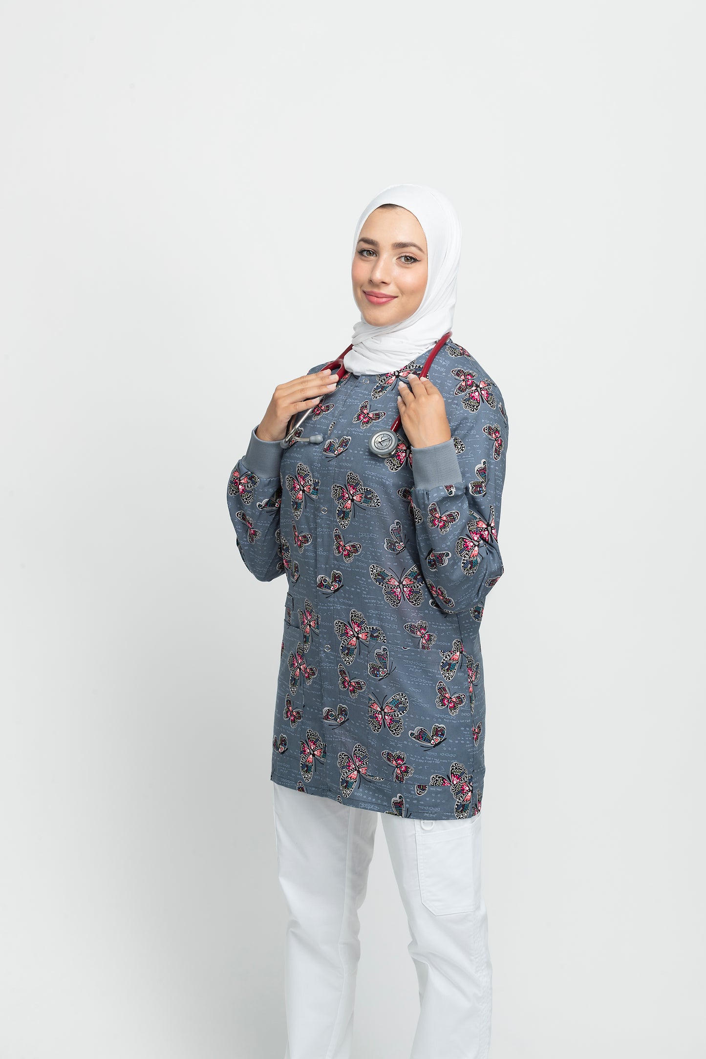 Butterfly Printed Scrub Jacket