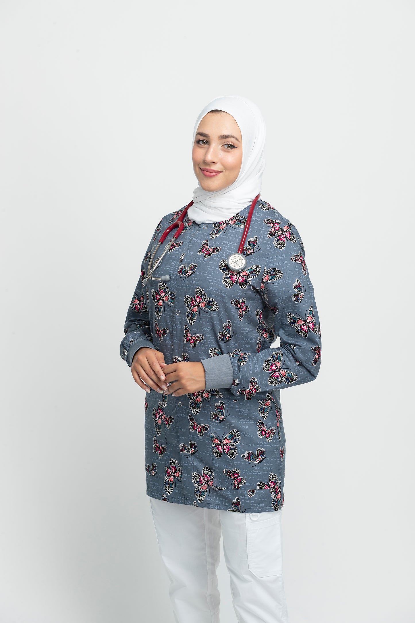 Butterfly Printed Scrub Jacket