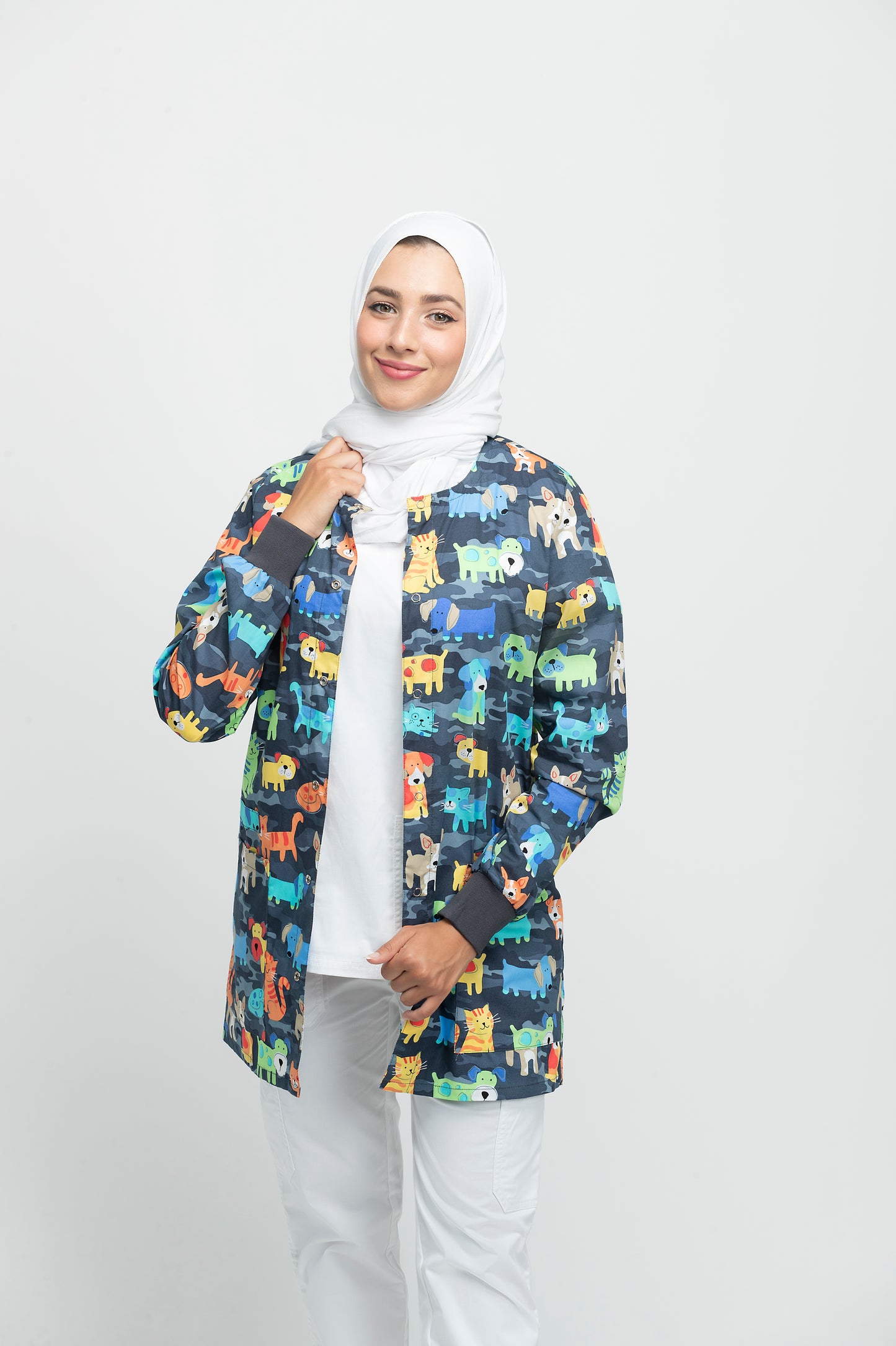 Cats & Dogs Printed Scrub Jacket