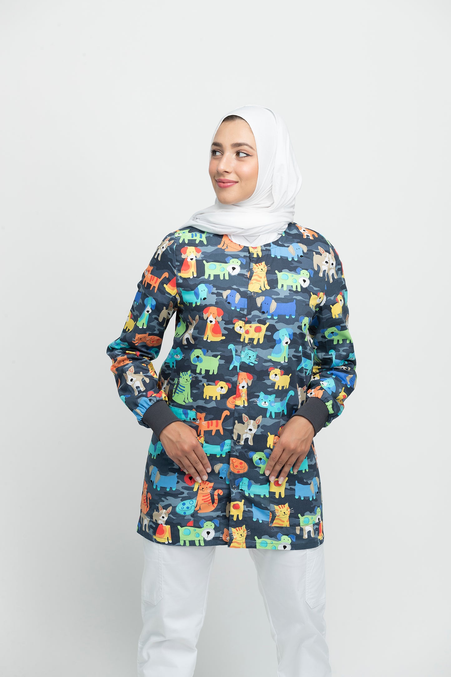 Cats & Dogs Printed Scrub Jacket