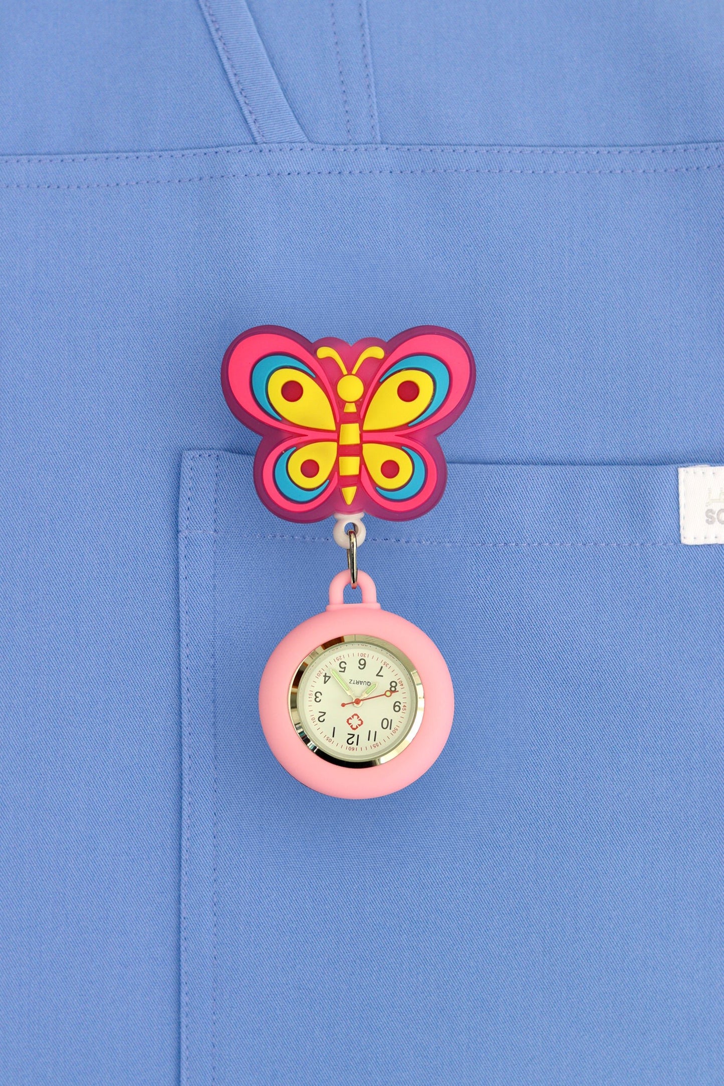 Nurse Pocket Silicon Fob Clip Watch - Butterfly