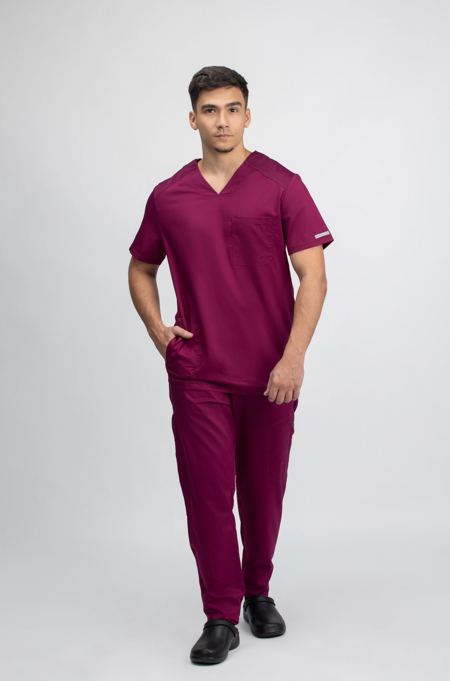 VOGRYE Men's Scrubs Set – Stretch V-Neck Top & Jogger Pant With 8 Pockets, Yoga Waistband, Anti-Wrinkle