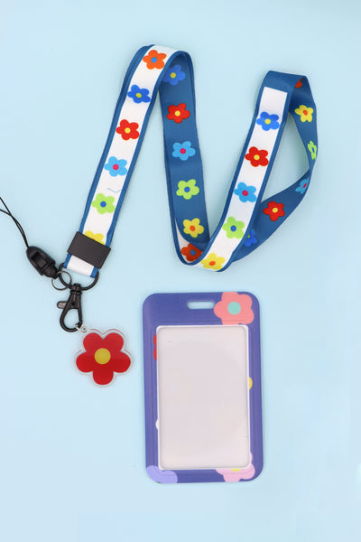 Blue Flower Lanyard with ID Tag