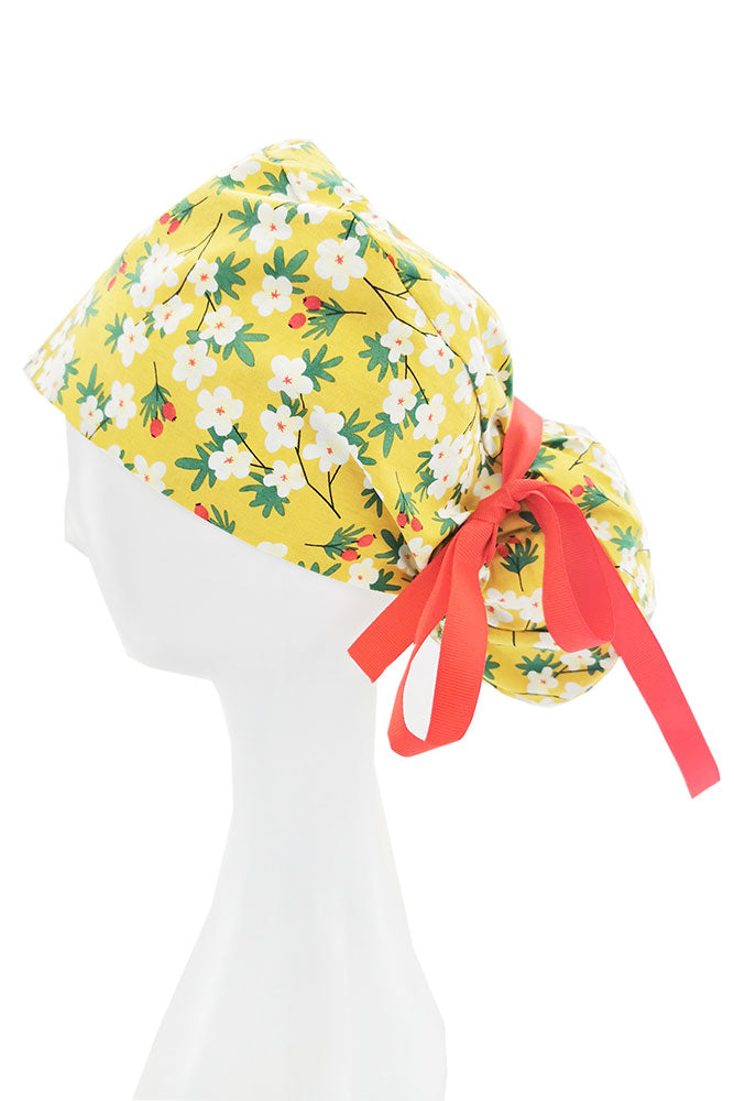 Yellow Floral Printed Surgical Hat