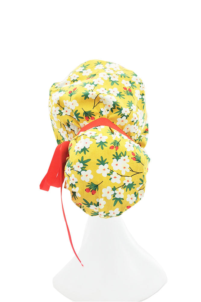 Yellow Floral Printed Surgical Hat