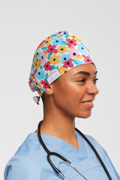 Colorful Floral Ditsy Printed Scrub Hat