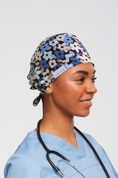 Floral Ditsy Navy Printed Scrub Hat