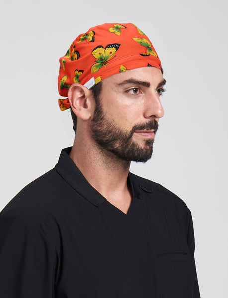 Orange Butterfly Printed Surgical Hat