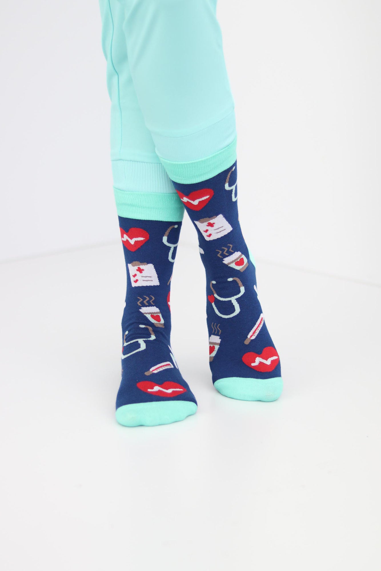 Paramedic socks with paramedic medical icons printed on it