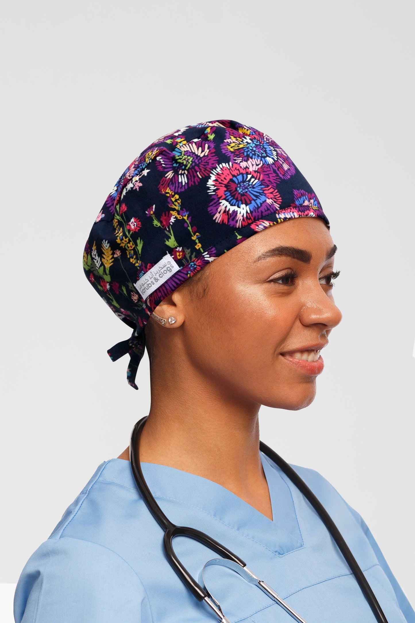 Abstract Paint Floral Printed Scrub Hat