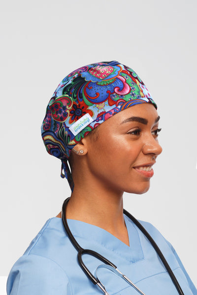 Vibrant Abstract Floral Printed Scrub Hat