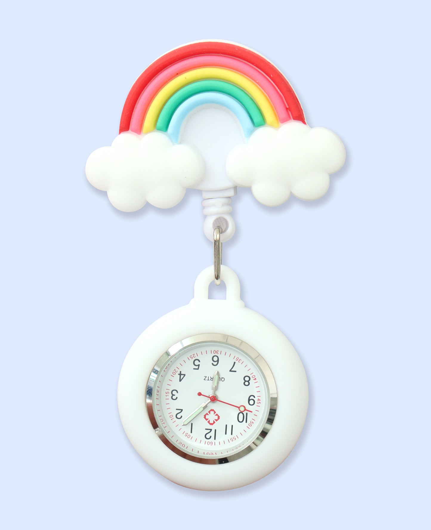Nurse Pocket Silicon Fob Clip Watch - Rainbow Clouds