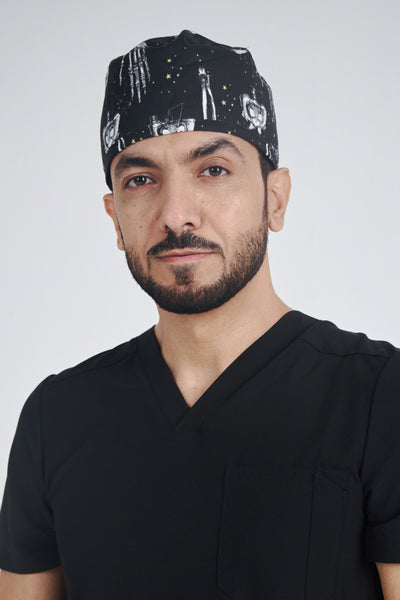 Skull Black Printed Scrub Hat