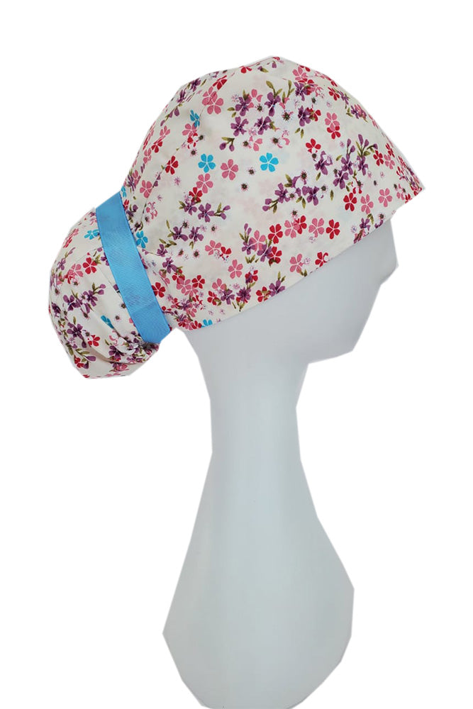 Creamy Floral Pattern Printed Surgical Hat