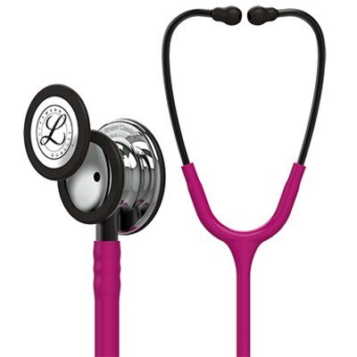 3M™ Littmann® Classic III™ Monitoring Stethoscope, Mirror - Finish Chestpiece, Raspberry Tube, Smoke Stem and Headset, 27 inch, 5862