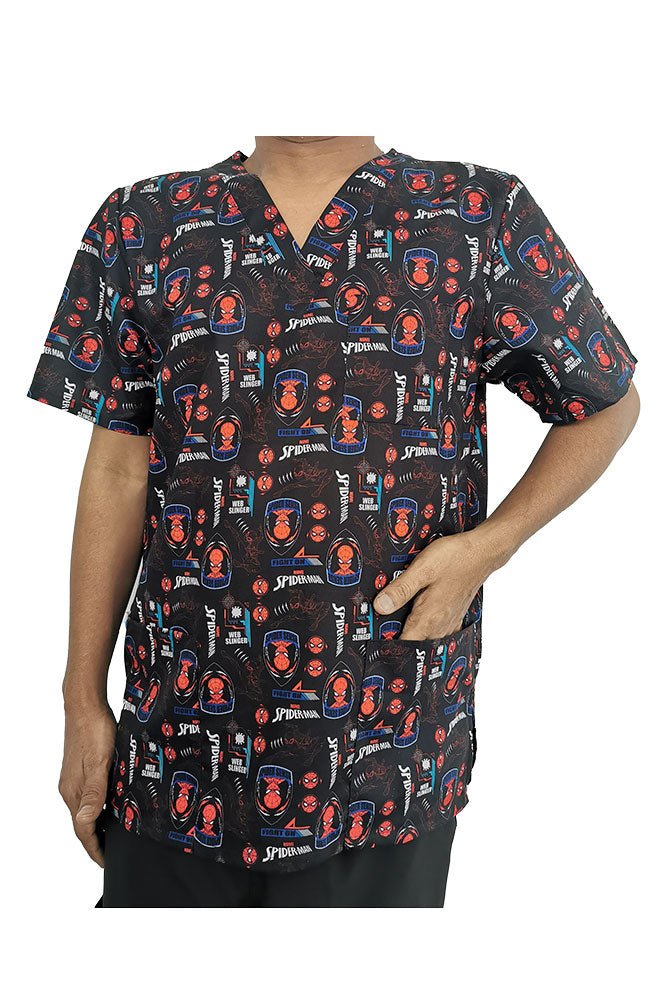 Spiderman printed scrub top, second additional photo